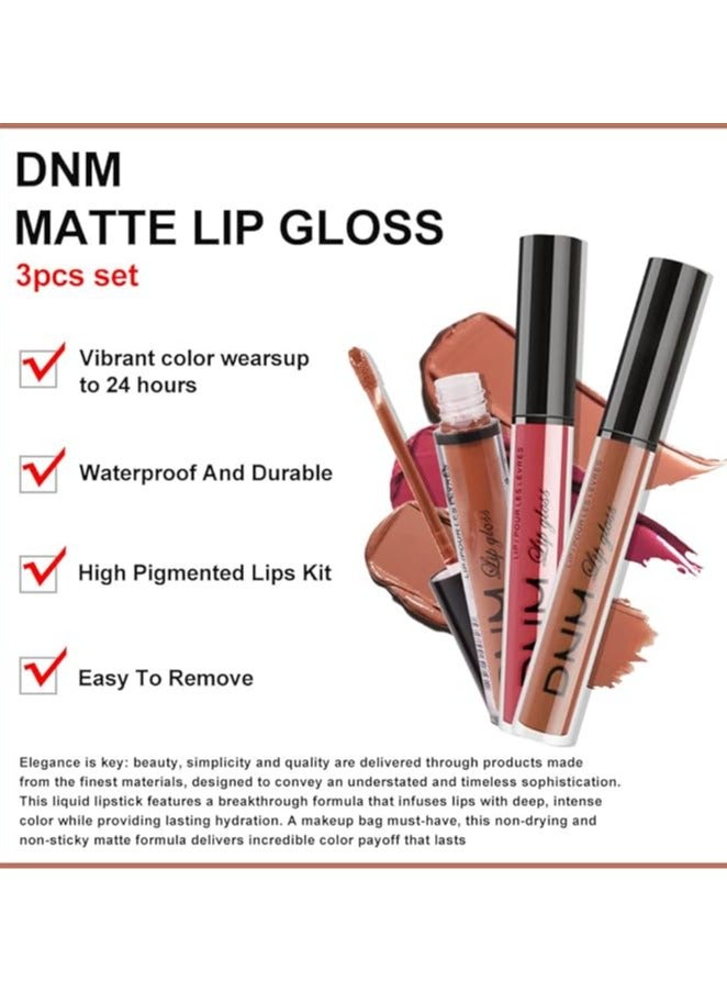 DNM 3Pcs Nude Brown Pink Dark Maroon Matte Liquid Lipstick Makeup Sets for Dark Skin Black Women DNM Permanent Lip Stain Set Long Lasting Lipstick 24 Hours Waterproof mate color 09 - Image 2