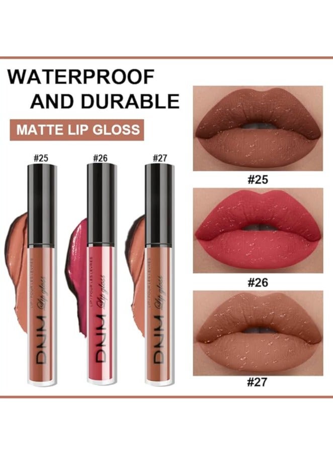DNM 3Pcs Nude Brown Pink Dark Maroon Matte Liquid Lipstick Makeup Sets for Dark Skin Black Women DNM Permanent Lip Stain Set Long Lasting Lipstick 24 Hours Waterproof mate color 09 - Image 3
