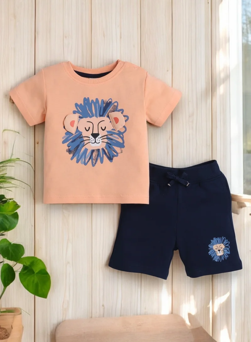 victor and jane Victor and Jane Infant 2PC Set, Orange T-Shirt with Cute Tiger And Blue Shorts