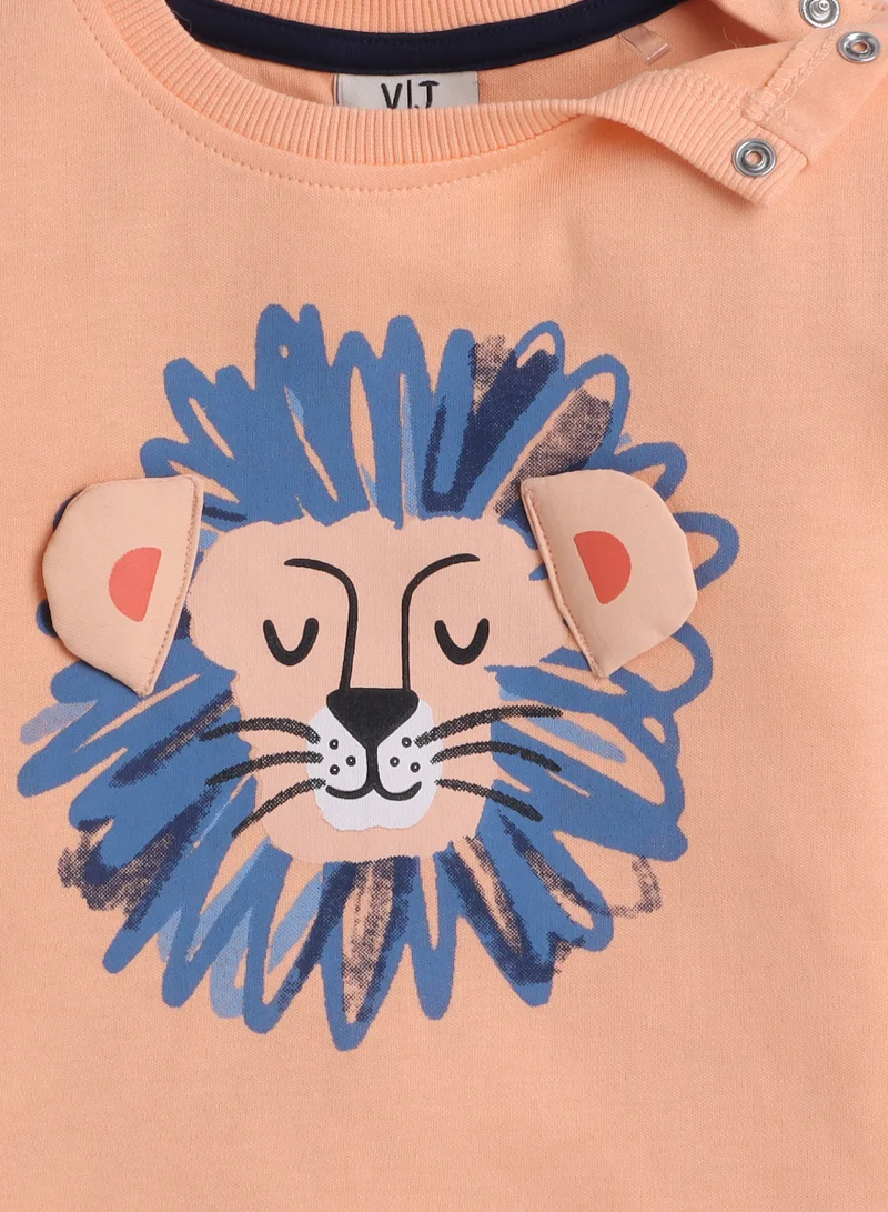victor and jane Victor and Jane Infant 2PC Set, Orange T-Shirt with Cute Tiger And Blue Shorts