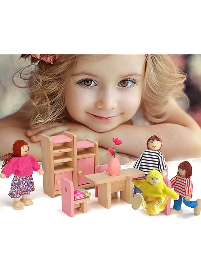 SYOSI 4Pcs Wooden Doll House Set With Family Pretend Play Figures Accessories Miniature Dolls & Playsets Wooden Dollhouse People Figures Pack For Kids & Girls Pretend Gift - Image 2