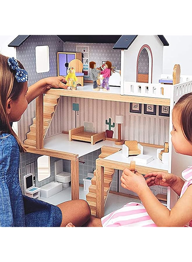 SYOSI 4Pcs Wooden Doll House Set With Family Pretend Play Figures Accessories Miniature Dolls & Playsets Wooden Dollhouse People Figures Pack For Kids & Girls Pretend Gift - Image 3