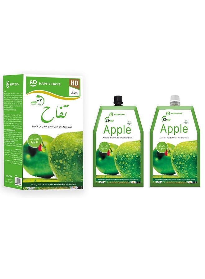 HAPPY DAYS Ammonia-Free Dark Brown Apple Hair Colour Cream (500ml Cream + 500ml Developer) A1 - Image 1