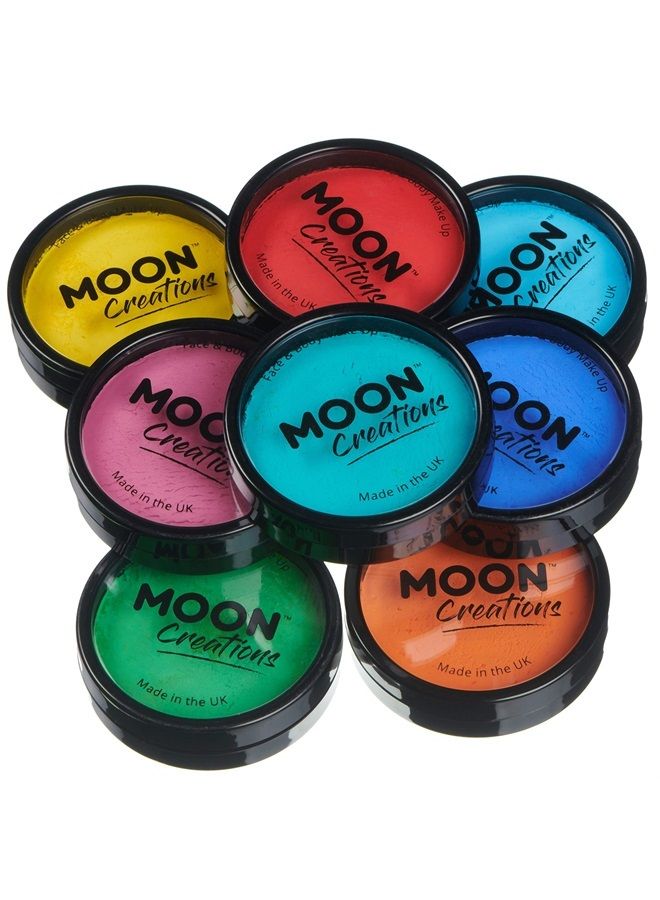 Moon Creations Pro Face & Body Paint Cake Pots by Moon Creations - Brights Colours Set - Professional Water Based Face Paint Makeup for Adults, Kids - 1.26oz - Image 1