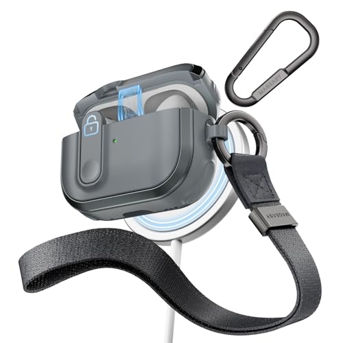 MAGEASY Design for AirPods Pro 2 Case Cover - Rugged AirPods Pro Case with Lock | Work with Cable, Official Apple Watch & MagSafe Charging | Include Carabiner & Wrist Strap - Odyssey, Metal Blue Gray - Image 1