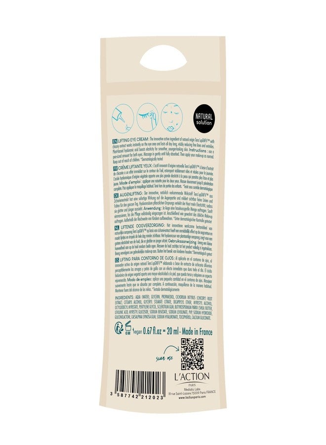 L'Action Paris Lifting Eye Cream, Natural Eye Cream with Chicory Extract for Fine Lines and Wrinkles, Plant-Based Hyaluronic Acid Cream Boosts Elasticity and Smooths Undereye Skin 20ml - Image 3