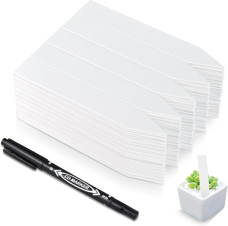 homenote 200 Pcs 4 Inch Plastic Plant Labels Waterproof Plant Tags for Seedling,Vegetable Gardening Tags,Garden Markers Outdoor for Plants Name Sign with Permanet Marking Pen,White - Image 1