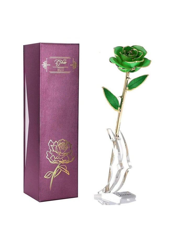 ZJchao - 24K Green Rose For Her Eternal Eternity Love Real Gold Plated Rose Flower Best Present For Wife/Mom/Girlfriend Anniversary Wedding Birthday Graduation (Green) - Image 1
