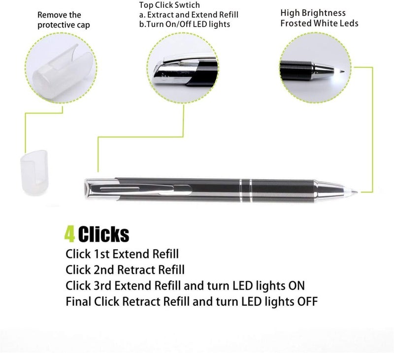 Yacig Lighted Tip Pen - LED Penlight Ballpoint Pen with Light for Writing in the Dark, 3-Pack - Image 4