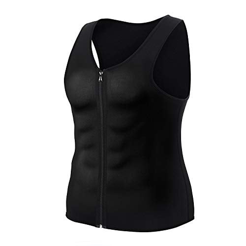 CORATED Men Sauna Vest Sweat Waist Trainer Zipper Hot Neoprene Tank Top Corset Compression Body Shaper Sauna Shirt Workout (Blackzip,2XL) - Image 4