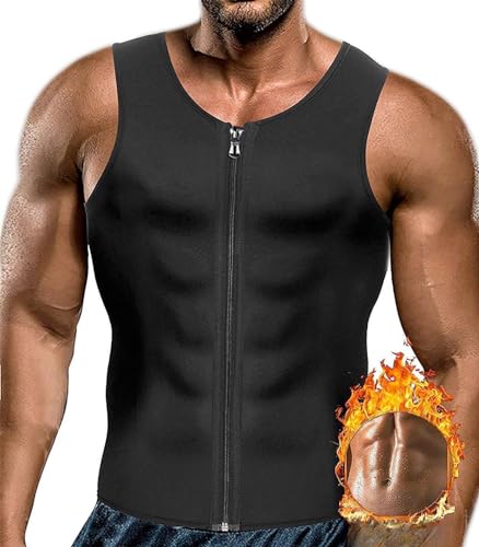 CORATED Men Sauna Vest Sweat Waist Trainer Zipper Hot Neoprene Tank Top Corset Compression Body Shaper Sauna Shirt Workout (Blackzip,2XL) - Image 1