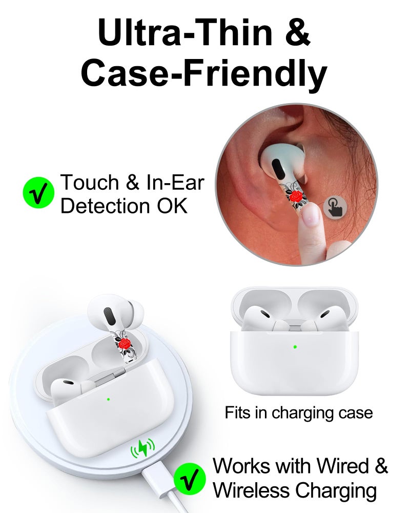RockMax for AirPods 4 Skinï¼ŒPersonalized Rose Stickers for AirPods 1/2/3/4 & Pro 1/2/3, Compatible with AirPod Case, Durable Tattoo Wrap, Easy to Identify, Stylish Gift for Women and Girls - Image 5
