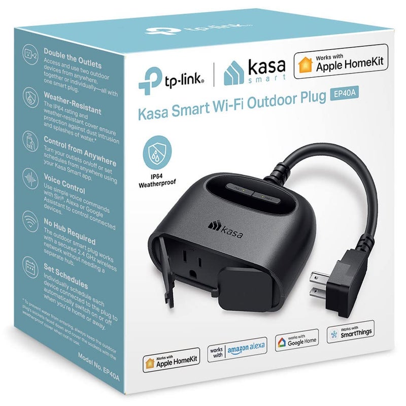 قابس ذكي خارجي من كاسا بتقنية HomeKit من أبل، 2 مخرج، مقاوم للعوامل الجوية IP64، متوافق مع سيري وأليكسا وجوجل هوم، مدى واي فاي طويل 24G، معتمد من ETL EP40A