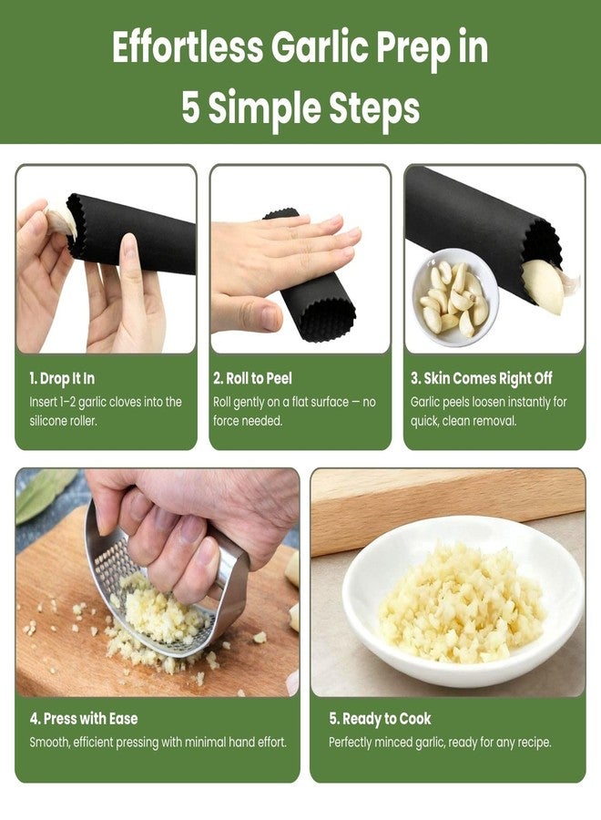 BOKKY Garlic Press Rocker 304 Stainless Steel Garlic Mincer & Crusher with Silicone Peeler and Cleaning Brush, Ergonomic Dishwasher Safe Garlic Chopper Kitchen Gadget for Seniors & Home Cooks - Image 3