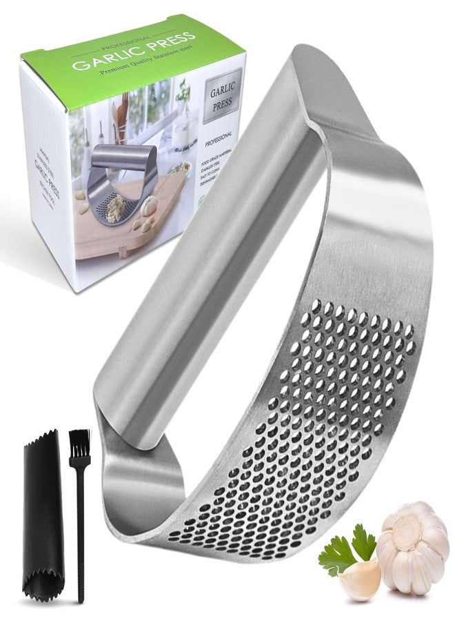 BOKKY Garlic Press Rocker 304 Stainless Steel Garlic Mincer & Crusher with Silicone Peeler and Cleaning Brush, Ergonomic Dishwasher Safe Garlic Chopper Kitchen Gadget for Seniors & Home Cooks - Image 1