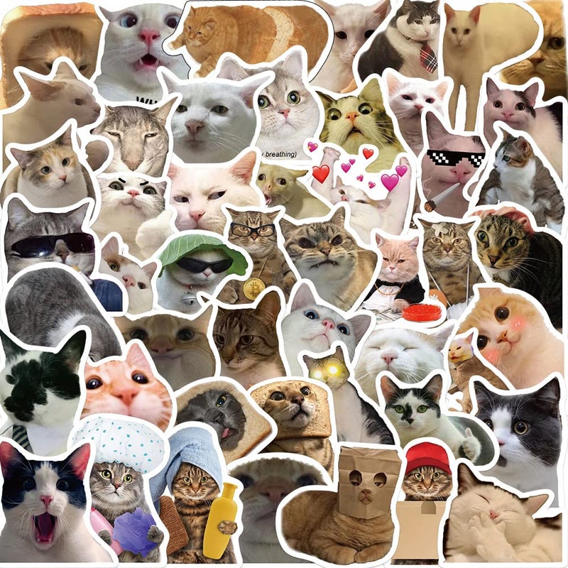 50Pcs Cat Stickers Pack Kawaii Vinyl Waterproof Stickers for Laptop Water Bottle Skateboard Luggage Car Bumper  Cute Cat Designs for Girls Kids Teens