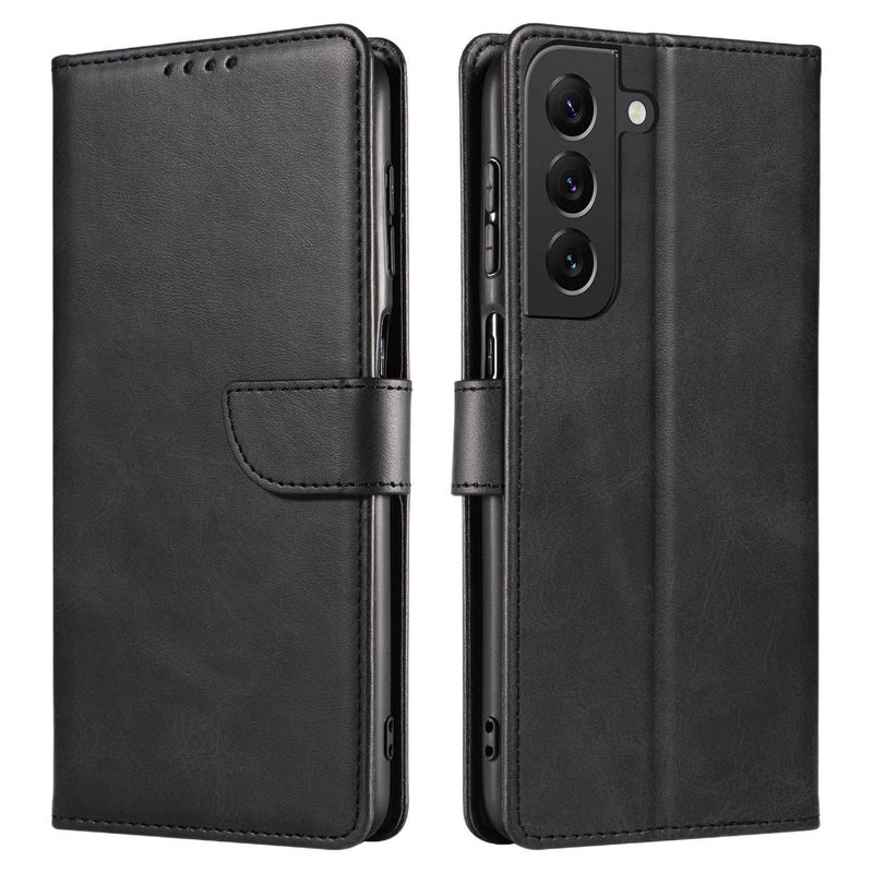 Leather Texture Phone Case for Samsung S26 Ultra / Samsung S26 with Drop Protection and Strong Magnetic plus Shockproof plus Kickstand in Black - Image 1