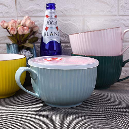BOSILI 24oz Ceramic Soup Mug with Handle and Sealed Lid, Large Microwave Ramen Bowl with Steam Release Valve, Porcelain Cereal Cup for Coffee & Tea, Dishwasher & Fridge Safe, Light Blue - Image 3