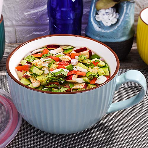 BOSILI 24oz Ceramic Soup Mug with Handle and Sealed Lid, Large Microwave Ramen Bowl with Steam Release Valve, Porcelain Cereal Cup for Coffee & Tea, Dishwasher & Fridge Safe, Light Blue - Image 5