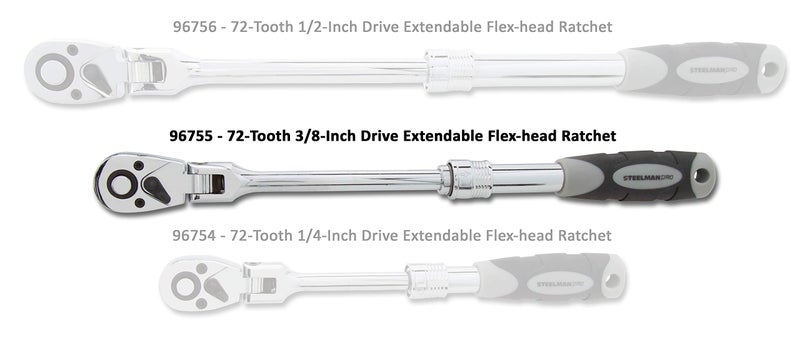 Steelman Pro Steelman 3/8-inch Drive 72-Tooth Extendable Flexible Head Ratchet, Extends from 9 1/2 Inches to 13 1/2 Inches, Quick Release, Comfort Grip - Image 2