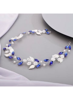 BERYUAN Flower Leaf Crystal Wedding Hair Vine For Bride Bridesmaid Pearls Crystal Hair Accessories For Women And Girls Blue  - Image 3