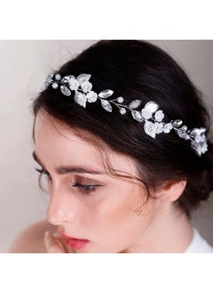 BERYUAN Flower Leaf Crystal Wedding Hair Vine For Bride Bridesmaid Pearls Crystal Hair Accessories For Women And Girls Blue  - Image 5