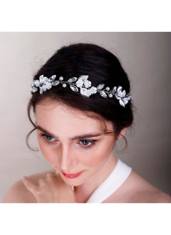 BERYUAN Flower Leaf Crystal Wedding Hair Vine For Bride Bridesmaid Pearls Crystal Hair Accessories For Women And Girls Blue  - Image 4