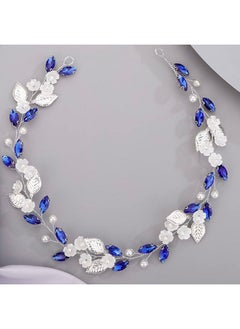 BERYUAN Flower Leaf Crystal Wedding Hair Vine For Bride Bridesmaid Pearls Crystal Hair Accessories For Women And Girls Blue  - Image 1