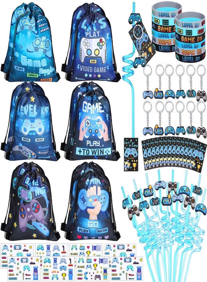 LemonRoad 73 Pcs Video Game Party Favors Set Birthday Supplies Includes Drawstring Bags Keychains Bracelets Stickers Straws Tags for Video Game Theme Baby Shower Party - Image 1