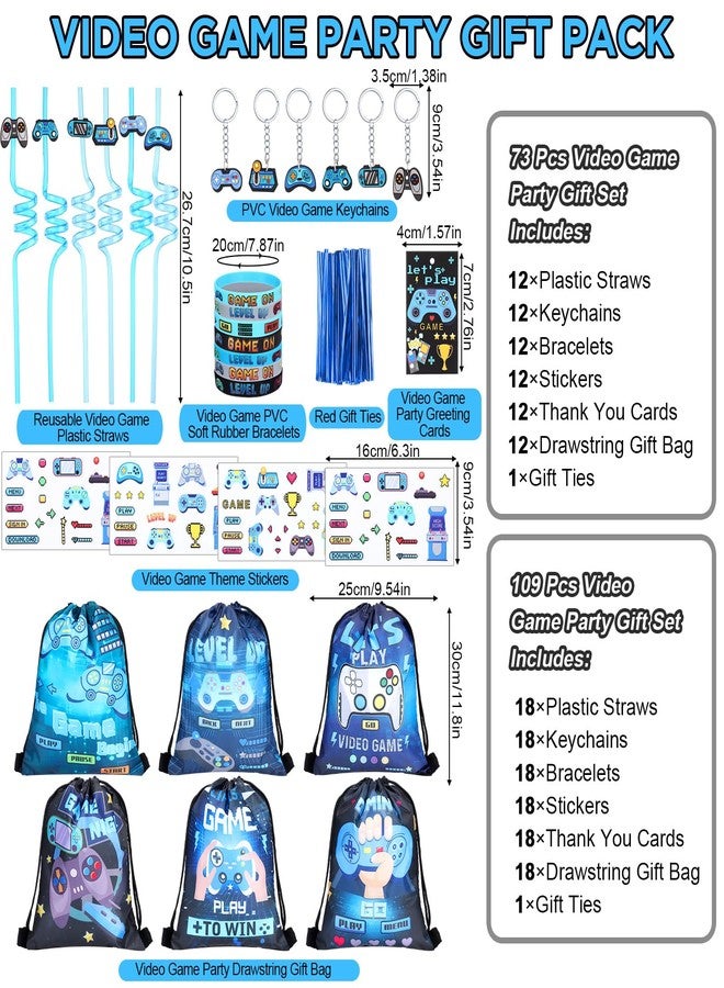 LemonRoad 73 Pcs Video Game Party Favors Set Birthday Supplies Includes Drawstring Bags Keychains Bracelets Stickers Straws Tags for Video Game Theme Baby Shower Party - Image 3