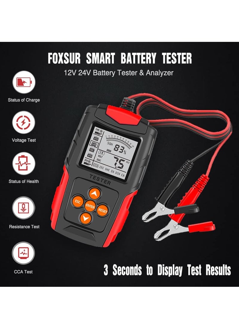 12V 24V Car Battery Tester, Automotive Digital Battery Analyzer with CCA, Accurate Diagnostic Tool for Cars, Trucks, Motorcycles, ATVs, SUVs, Boats, Yachts - Image 2
