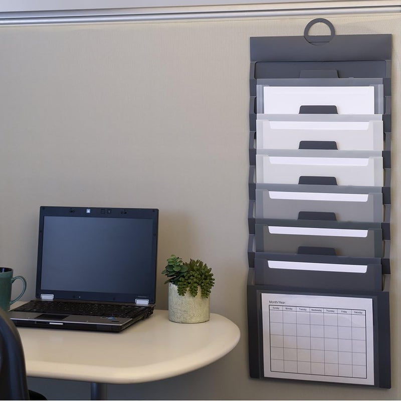Smead Cascading Wall Organizer, 6 Pockets, Letter Size, Gray/Neutral Pockets (92061) - Image 2