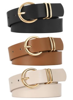 Oasisgalore 3 Pack Women's Leather Belts with Gold Buckle, Fit Waist 81-94cm, for Jeans & Dresses.  - Image 1