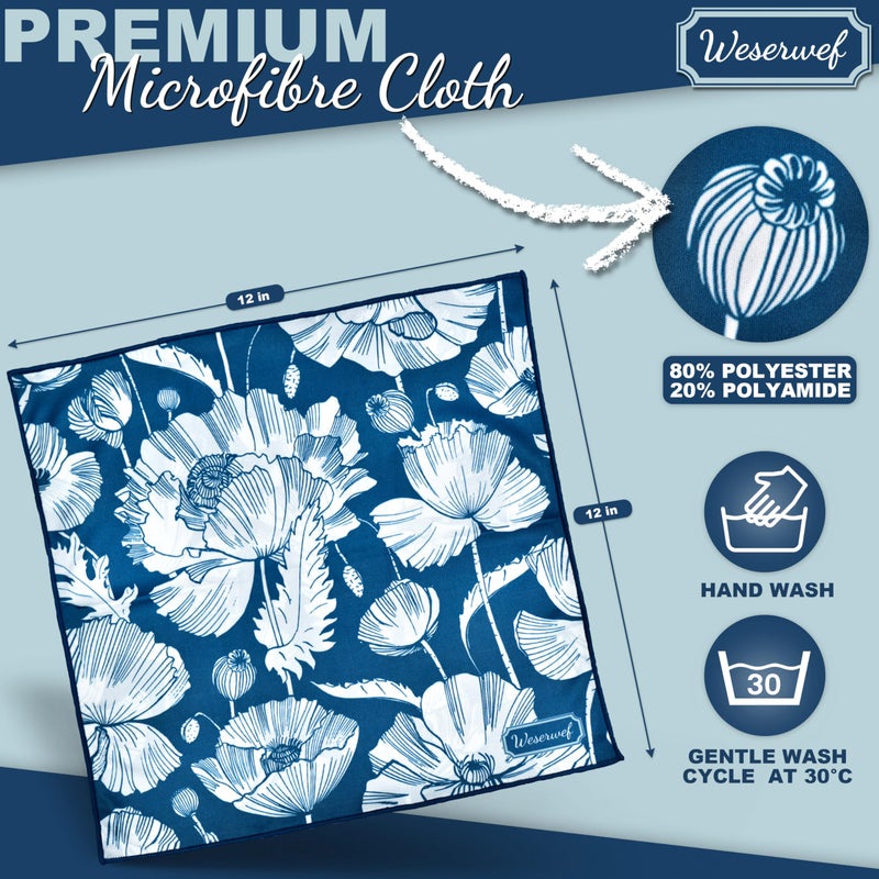 WESERWEF Design Microfiber Glasses Cleaning Cloth â€“ Premium Cleaning Cloth for Eyeglasses, Screens, Tablets, Cameras & Lenses, 12" x 12", Ultra-Soft & Scratch-Free (Blue Poppies) - Image 2