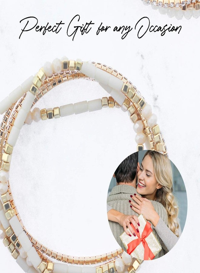 NTLX Multi Strand Beaded Stackable Stretch Bracelets for Women - Bohemian Boho Style Bracelets - Multi Color Layered Statement Bangles (Beige) - Image 5