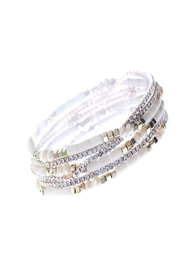 NTLX Multi Strand Beaded Stackable Stretch Bracelets for Women - Bohemian Boho Style Bracelets - Multi Color Layered Statement Bangles (Beige) - Image 1