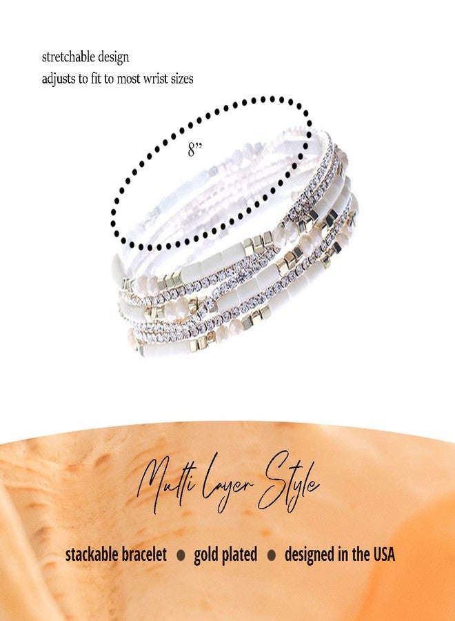 NTLX Multi Strand Beaded Stackable Stretch Bracelets for Women - Bohemian Boho Style Bracelets - Multi Color Layered Statement Bangles (Beige) - Image 2