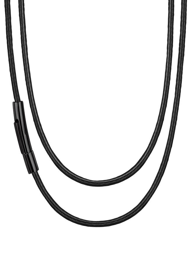 Suplight Waterproof Rope Necklace For Pendant, 2MM Black Leather Necklaces With Stainless Steel Snap Clasp Women Mens Leather Necklace Chain For Jewelry Making Bracelet Cord Stylish Unisex Necklaces 28inch - Image 1