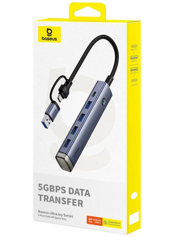 بيسوس Baseus UltraJoy 4in1 hub USB-A&USB-C to 4xUSB3.0+USB-C - Gray Gray - Image 1