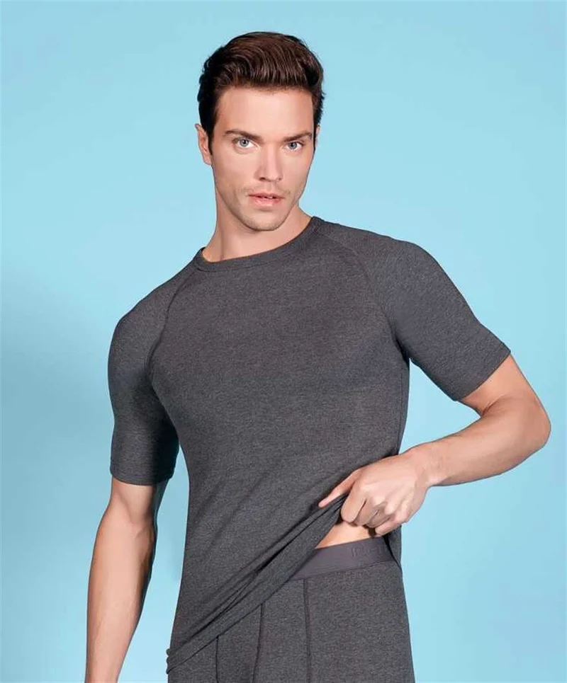 بيراك Thermal Men's Crew Neck Short Sleeve Undershirt Tights Underwear Set