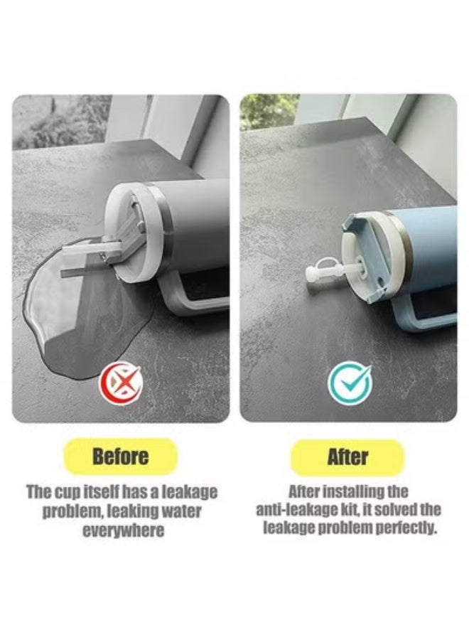 تخيل 12 قطعة سيليكون سدادة مقاومة للانسكاب مجموعة للكوب 2.0 40 أونصة أو 30 أونصة ، غطاء قش قابل لإعادة الاستخدام بما في ذلك 4 سدادة انسكاب مربعة ، 4 سدادة تسرب مستديرة و 4 غطاء غطاء قش أبيض - Image 2