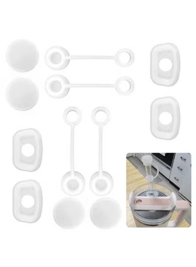 تخيل 12 قطعة سيليكون سدادة مقاومة للانسكاب مجموعة للكوب 2.0 40 أونصة أو 30 أونصة ، غطاء قش قابل لإعادة الاستخدام بما في ذلك 4 سدادة انسكاب مربعة ، 4 سدادة تسرب مستديرة و 4 غطاء غطاء قش أبيض - Image 1