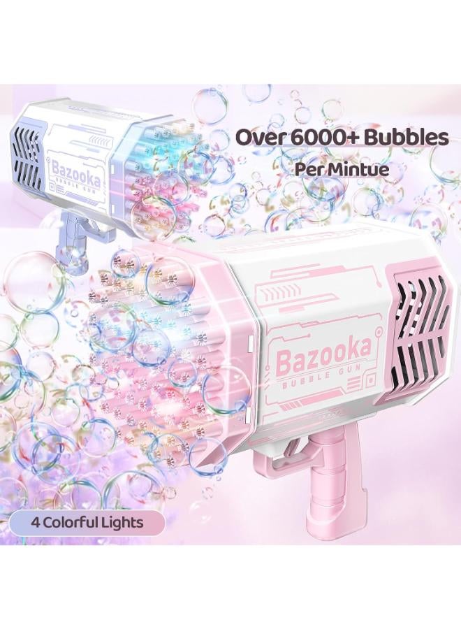 Bubble Machine Gun, 69 Holes Bubbles Machine, Pink Bubble Gun with Lights/Bubble Solution for Adults Kids, Summer Toy Gift for Outdoor Indoor Wedding Birthday Party - Blue Bubble Maker (Pink) - Image 2