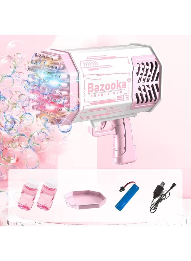 Bubble Machine Gun, 69 Holes Bubbles Machine, Pink Bubble Gun with Lights/Bubble Solution for Adults Kids, Summer Toy Gift for Outdoor Indoor Wedding Birthday Party - Blue Bubble Maker (Pink) - Image 1