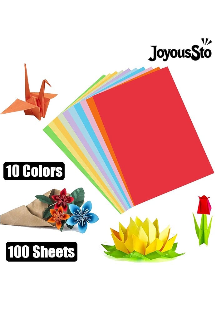 متجر الفرح 100 ورقة، 10 ألوان متنوعة، مجموعة كبيرة للأطفال، لوازم مدرسية، ورق نسخ A4، ورق أوريجامي، ورق بناء، لوازم فصول ما قبل المدرسة، المرحلة الابتدائية، رائعة للفنون والرسم والتلوين والرسم والحرف اليدوية، 8.3 بوصة × 11.7 بوصة - Image 1