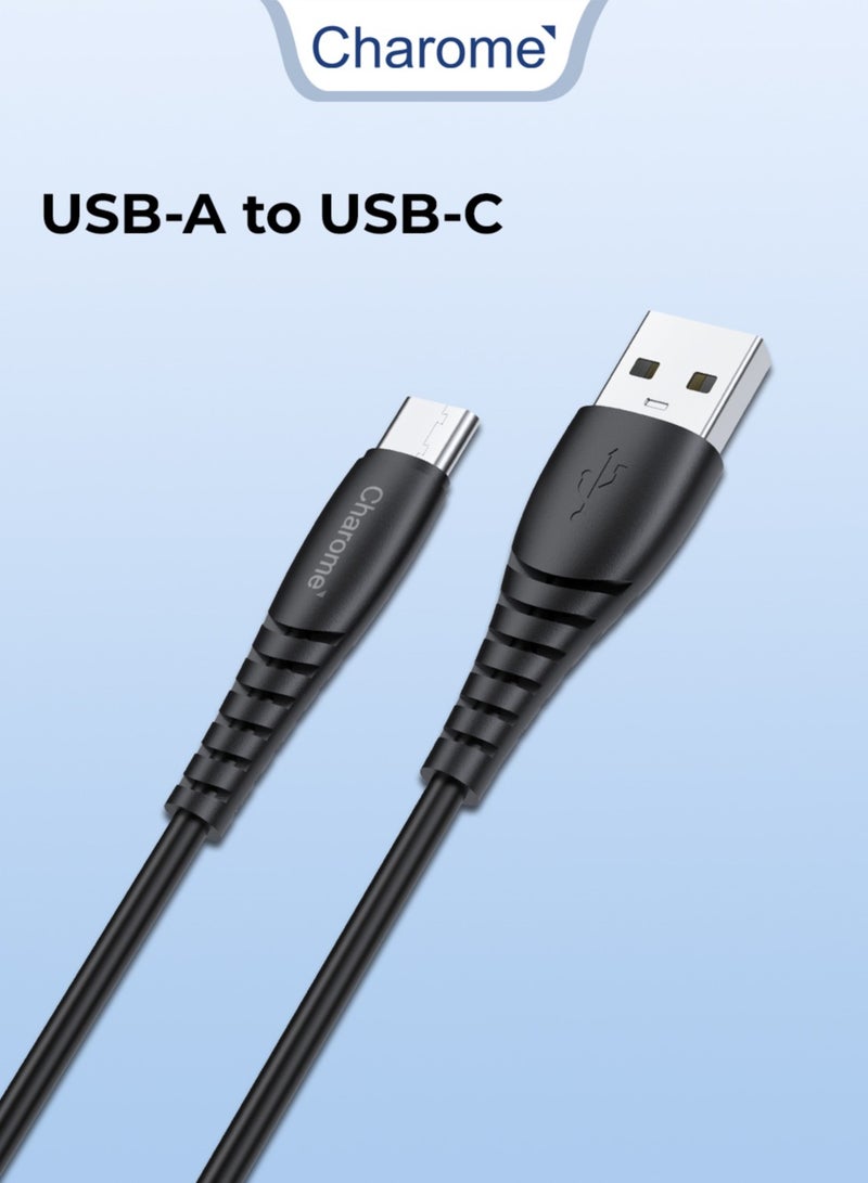 Charome كابل USB-A إلى USB-C الممتاز: شحن سريع، نقل بيانات عالي السرعة، بطول 1 متر، حماية أثناء الشحن، مزامنة البيانات، وتصميم متين مقاوم للانحناء متوافق مع جميع سلسلة آيفون، ويندوز وماك بوك برو، ماك بوك إير، آيباد برو، سامسونج جالاكسي S23/22/Z Fold/Z Flip، جوجل بيكسل 7/6A، PS5 - Image 1