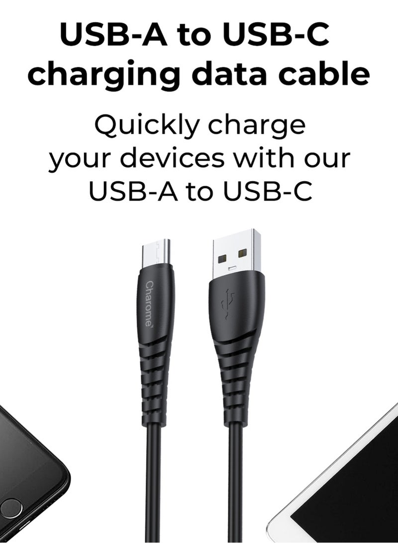 Charome كابل USB-A إلى USB-C الممتاز: شحن سريع، نقل بيانات عالي السرعة، بطول 1 متر، حماية أثناء الشحن، مزامنة البيانات، وتصميم متين مقاوم للانحناء متوافق مع جميع سلسلة آيفون، ويندوز وماك بوك برو، ماك بوك إير، آيباد برو، سامسونج جالاكسي S23/22/Z Fold/Z Flip، جوجل بيكسل 7/6A، PS5 - Image 3