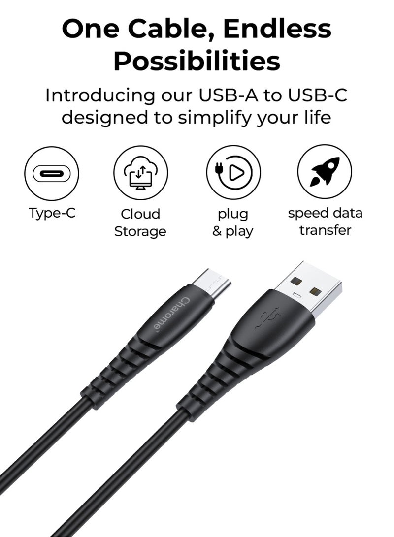 Charome كابل USB-A إلى USB-C الممتاز: شحن سريع، نقل بيانات عالي السرعة، بطول 1 متر، حماية أثناء الشحن، مزامنة البيانات، وتصميم متين مقاوم للانحناء متوافق مع جميع سلسلة آيفون، ويندوز وماك بوك برو، ماك بوك إير، آيباد برو، سامسونج جالاكسي S23/22/Z Fold/Z Flip، جوجل بيكسل 7/6A، PS5 - Image 2