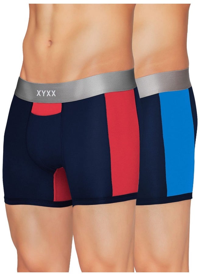 XYXX XYXX Men's Underwear Illuminati IntelliSoft Antimicrobial Micro Modal Trunk Pack of 2 (Black Iris & Tango Red;Black Iris & Brilliant Blue; L)  - Image 1