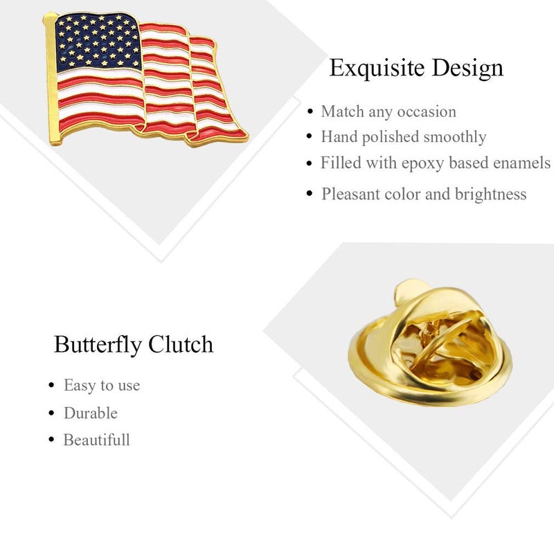 MEUUT 24 Pack American Flag Lapel Pins -USA Metal Enamel Waving Flag Pins US Patriotic Badge - Image 3